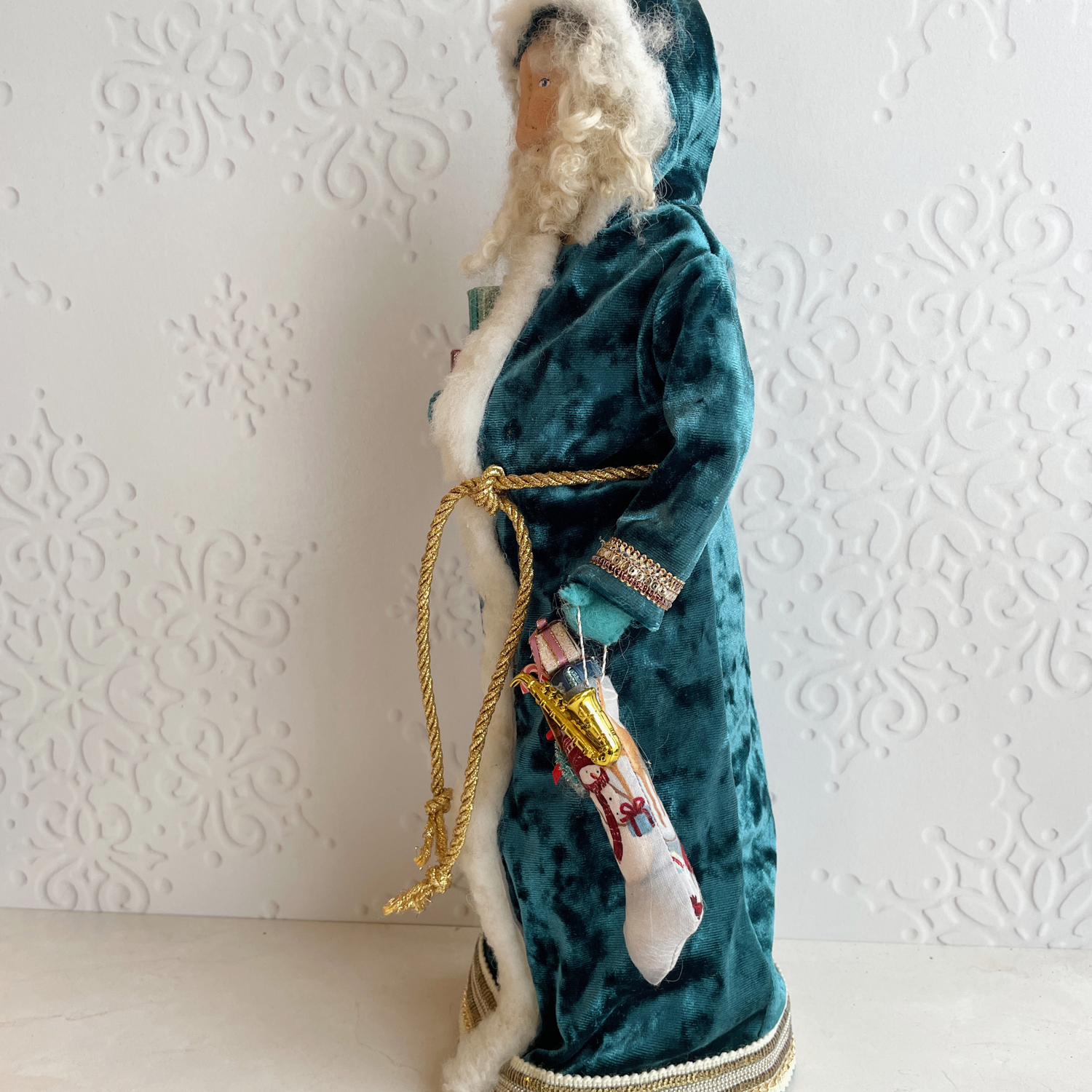 Handmade Vintage Inspired Santa Decorative Figure with Velvet Robe