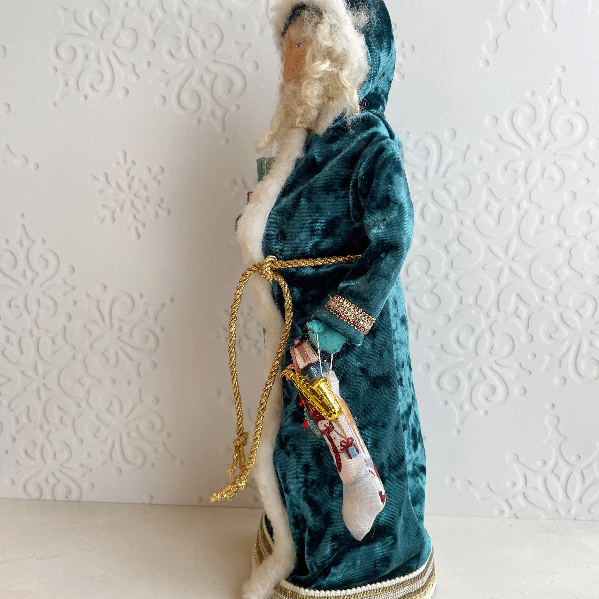 Handmade Vintage Inspired Santa Decorative Figure with Velvet Robe