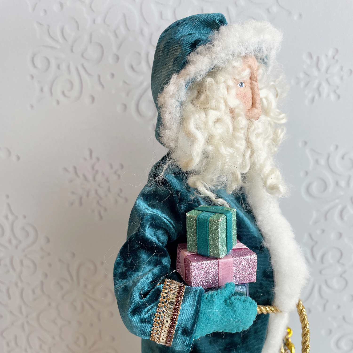 Handmade Vintage Inspired Santa Decorative Figure with Velvet Robe
