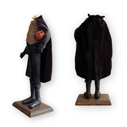 Handmade Headless Horseman Figure with Clay Pumpkin No. 002