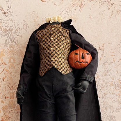 Handmade Headless Horseman Figure with Clay Pumpkin No. 002