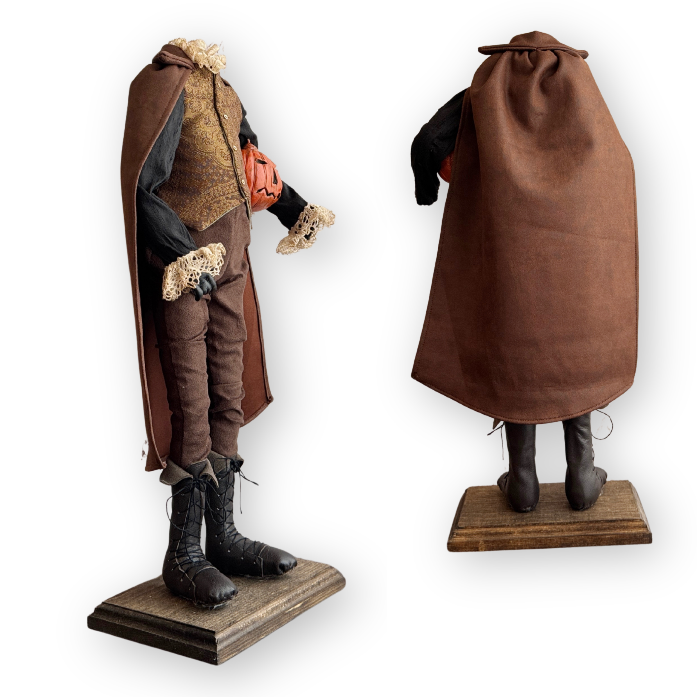 Handmade Headless Horseman Figure with Clay Pumpkin No.003