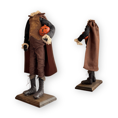 Handmade Headless Horseman Figure with Clay Pumpkin No.003