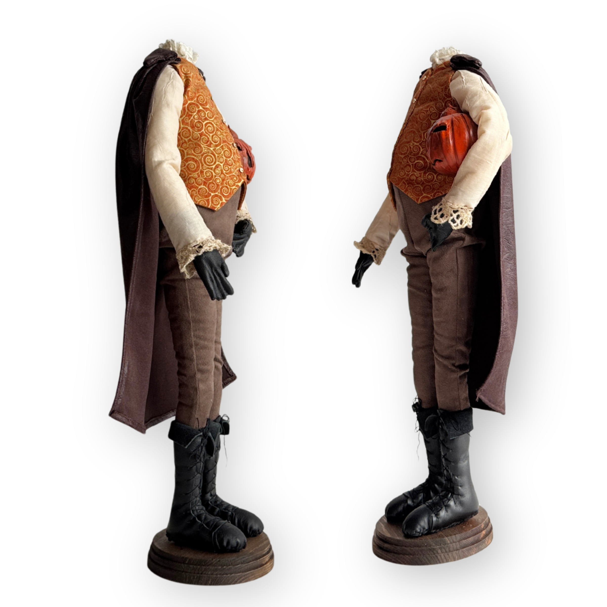 Handmade Headless Horseman Figure with Clay Pumpkin No.5