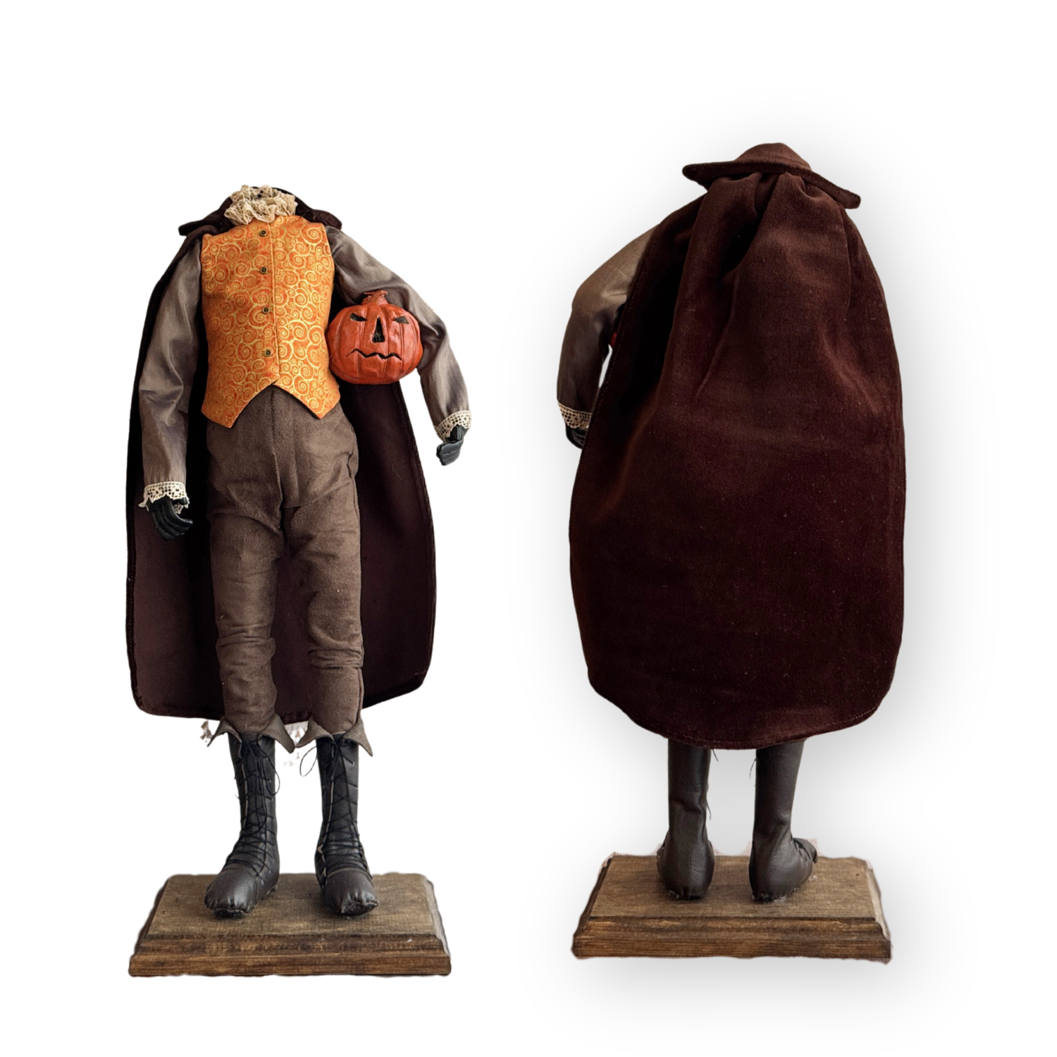 Handmade Headless Horseman Figure with Clay Pumpkin No.001