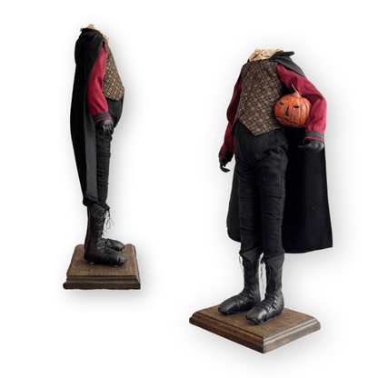 Handmade Headless Horseman Figure with Clay Pumpkin No. 004
