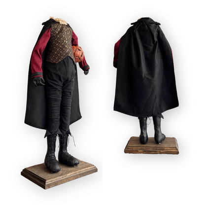 Handmade Headless Horseman Figure with Clay Pumpkin No. 004
