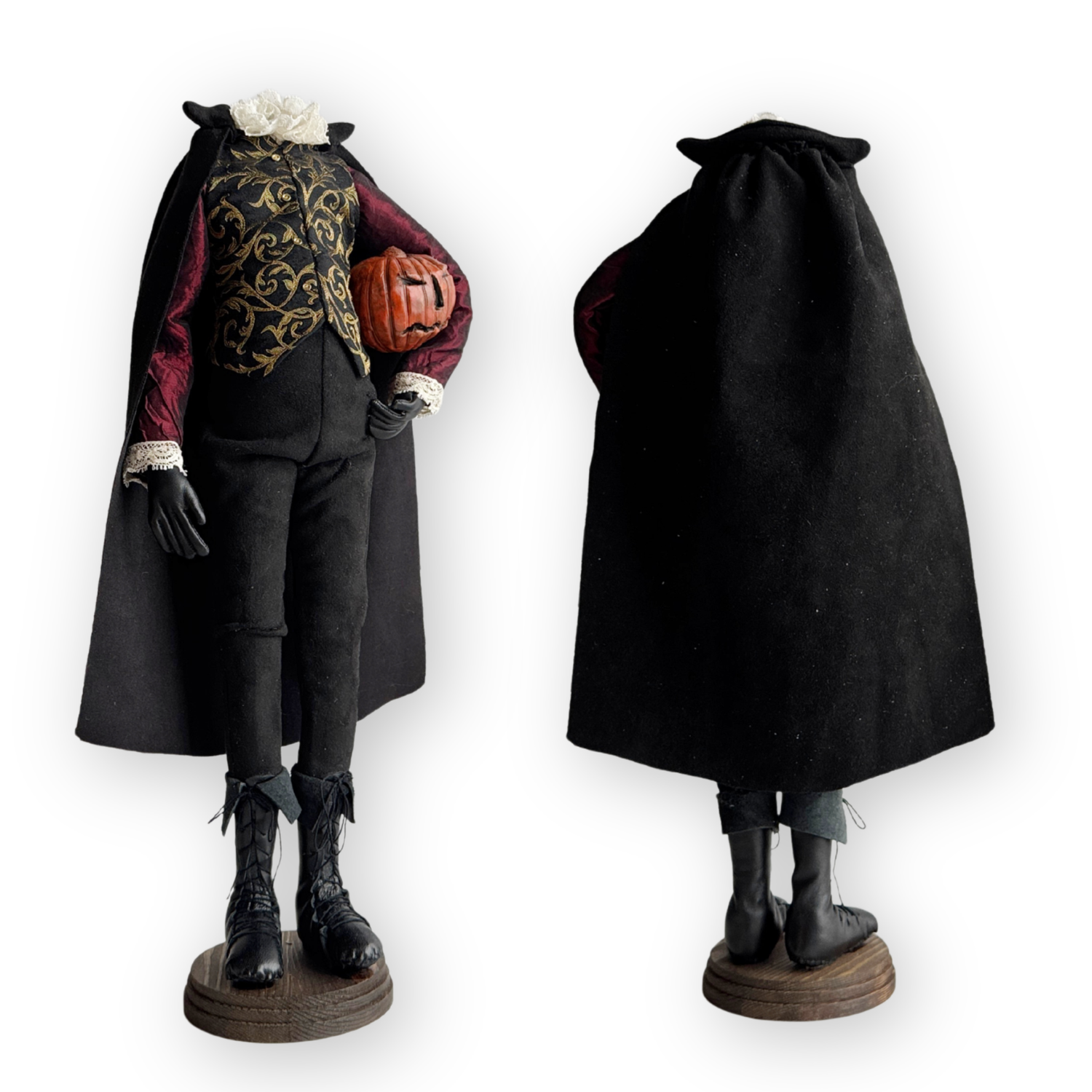 Handmade Headless Horseman Figure with Clay Pumpkin No.2