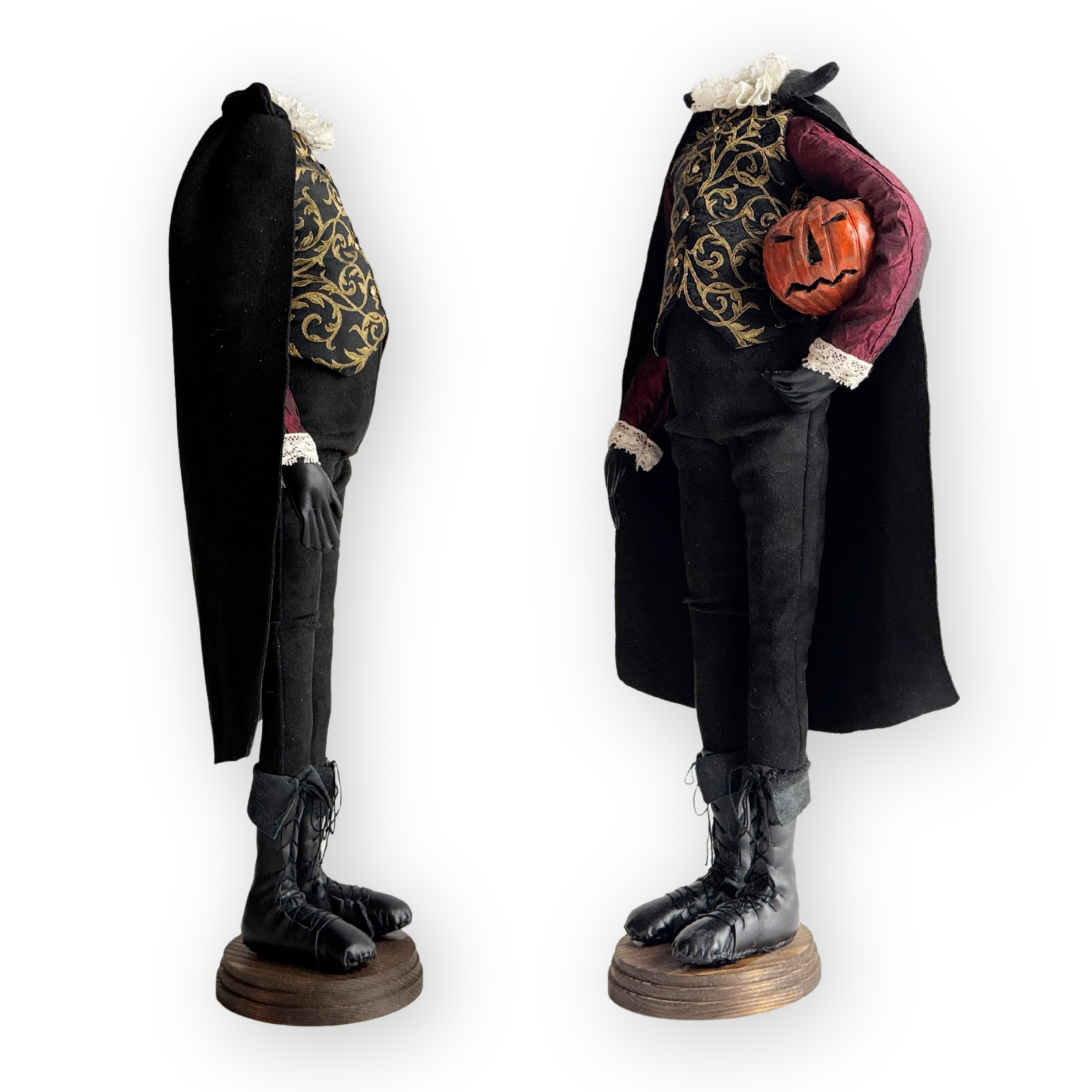 Handmade Headless Horseman Figure with Clay Pumpkin No.2