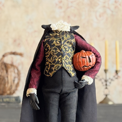 Handmade Headless Horseman Figure with Clay Pumpkin No.2