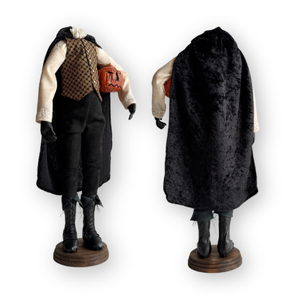 Handmade Headless Horseman Figure with Clay Pumpkin No.3