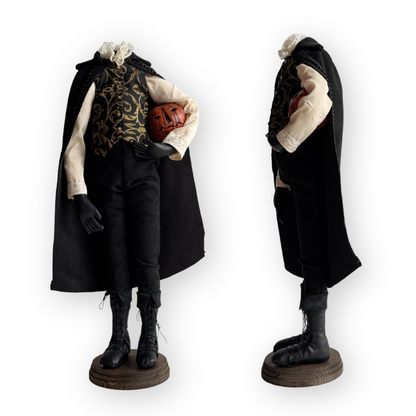 Handmade Headless Horseman Figure with Clay Pumpkin No.4