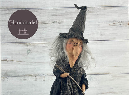 Handmade Halloween Harriet Witch Doll Fall Home Decor / Autumn Folk Art Handmade OOAK Fabric Doll / One of a Kind Handmade Witch