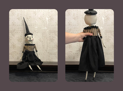 One of a Kind Handmade Halloween Ghost Pumpkin Doll Black Skirt