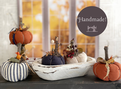 Handmade Fabric Pumpkins Fall Home Decor / Autumn Folk Art Handmade OOAK Decorative Pumpkins