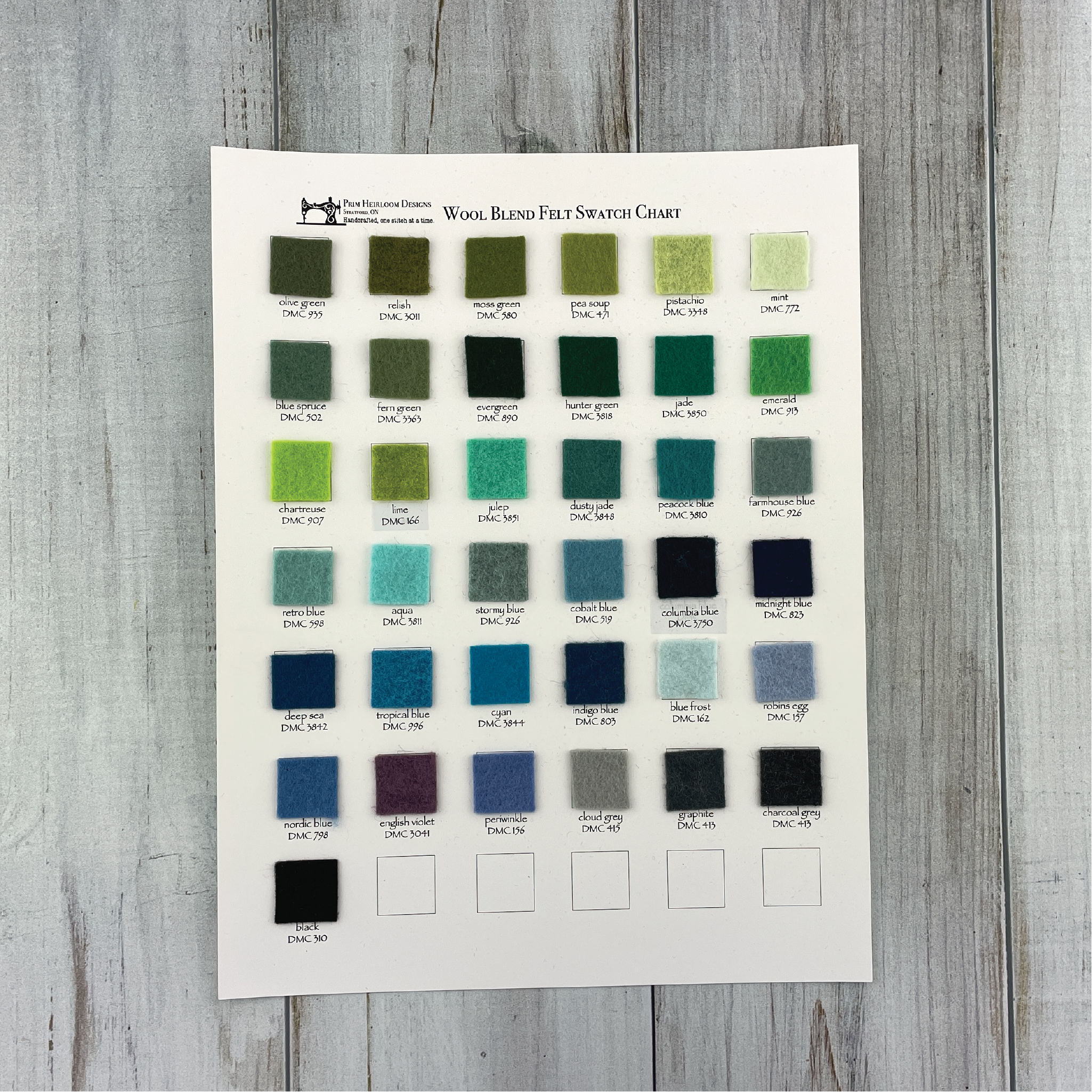 Wool Blend Felt Sheets Swatch Cards