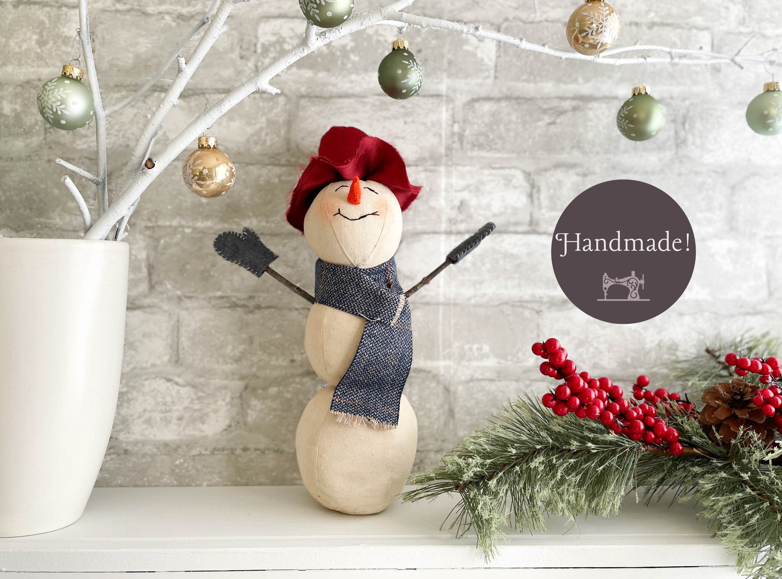 Handmade Snowman Doll / Heirloom Christmas Decor / Primitive Christmas / Rustic Cottage Decoration