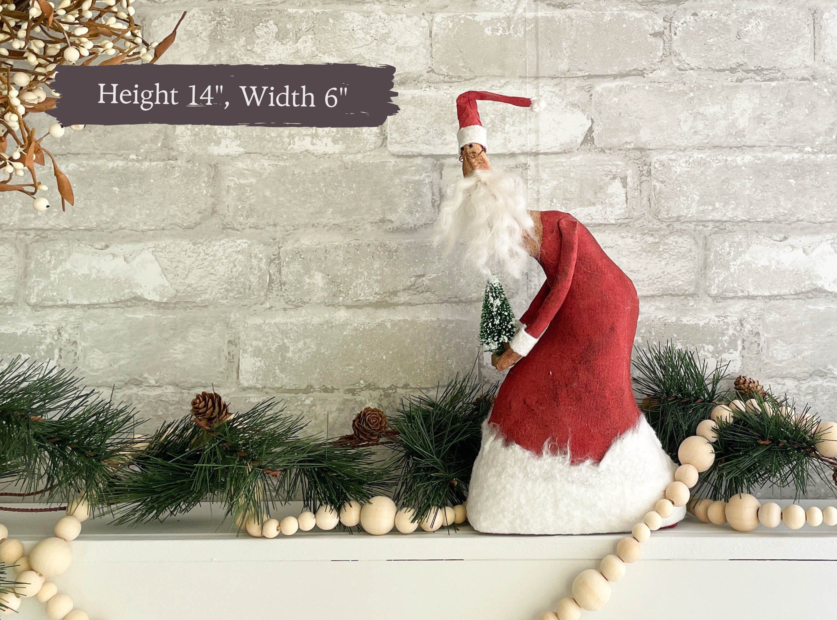 Primitive Folk art Handmade Fabric Santa Doll / Handmade Christmas Decor / Unique Old World Father Christmas Art Doll