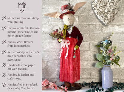 One of a Kind Handmade Bunny Doll / Virginia Handmade Cloth Doll / Spring and Easter Bunny Decoration