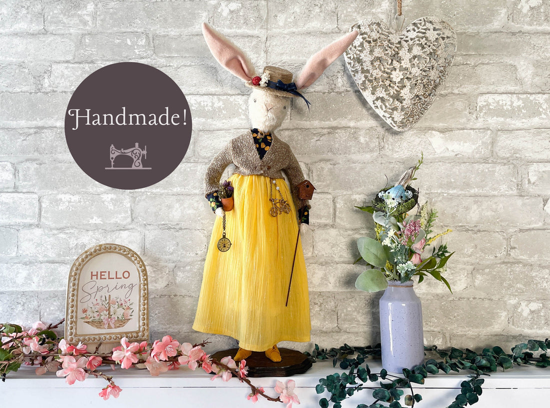 One of a Kind Handmade Bunny Doll / Audrey Handmade Cloth Doll / Spring and Easter Bunny Decoration