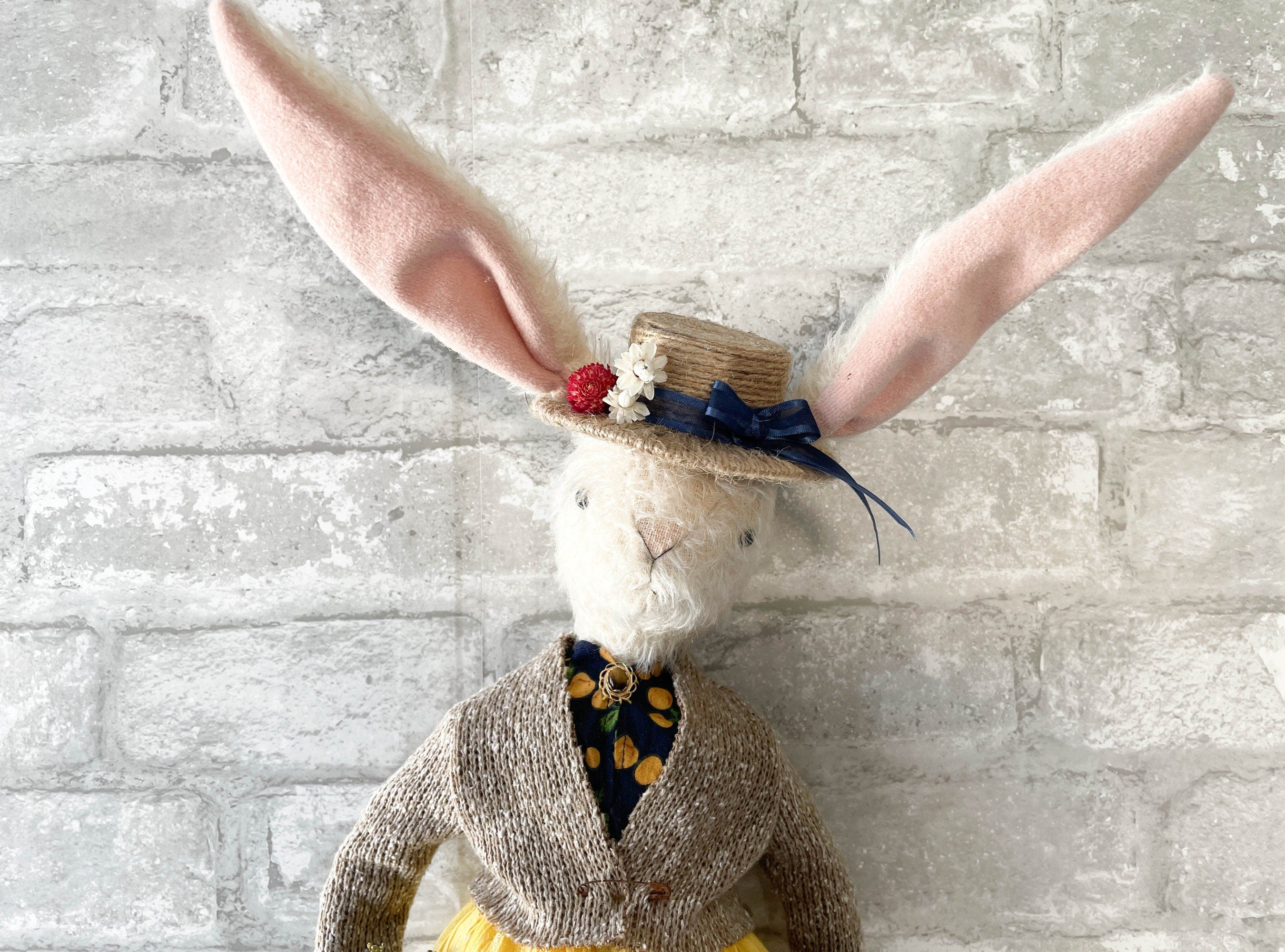 One of a Kind Handmade Bunny Doll / Audrey Handmade Cloth Doll / Spring and Easter Bunny Decoration