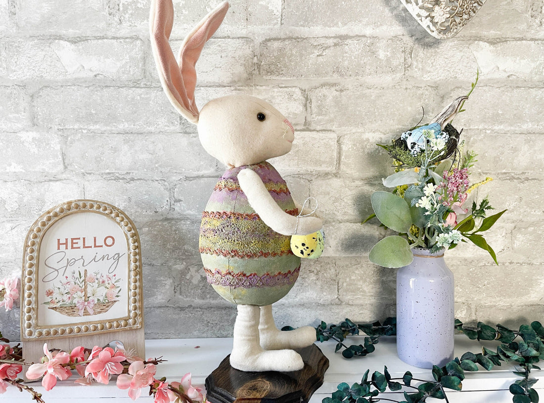 One of a Kind Handmade Bunny Doll / Handmade Cloth Doll / Spring and Easter Bunny Decoration