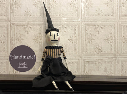 One of a Kind Handmade Halloween Ghost Pumpkin Doll Black Skirt