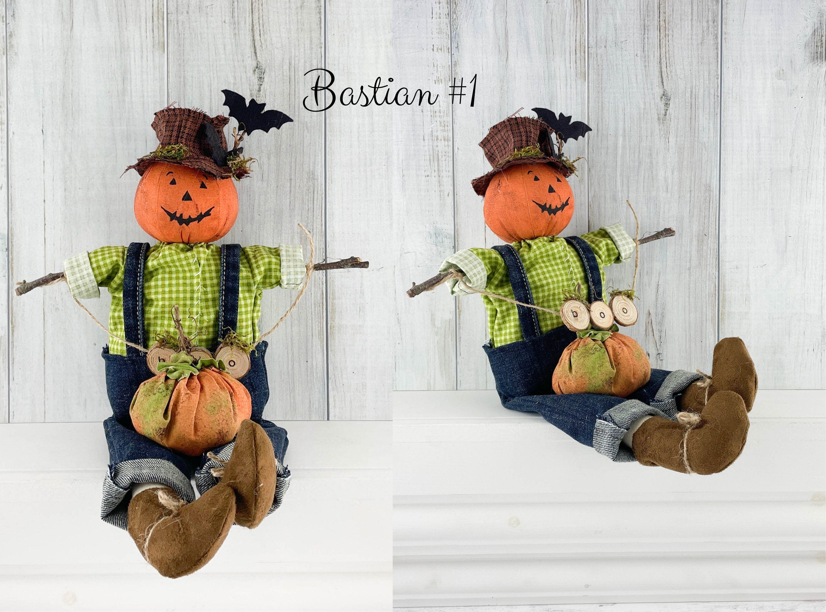 Halloween Cottagecore BASTIAN BOO Decorative Doll / Handmade Primitive Folk art Pumpkin Scarecrow / Cottage Rustic Decoration Autumn Fall
