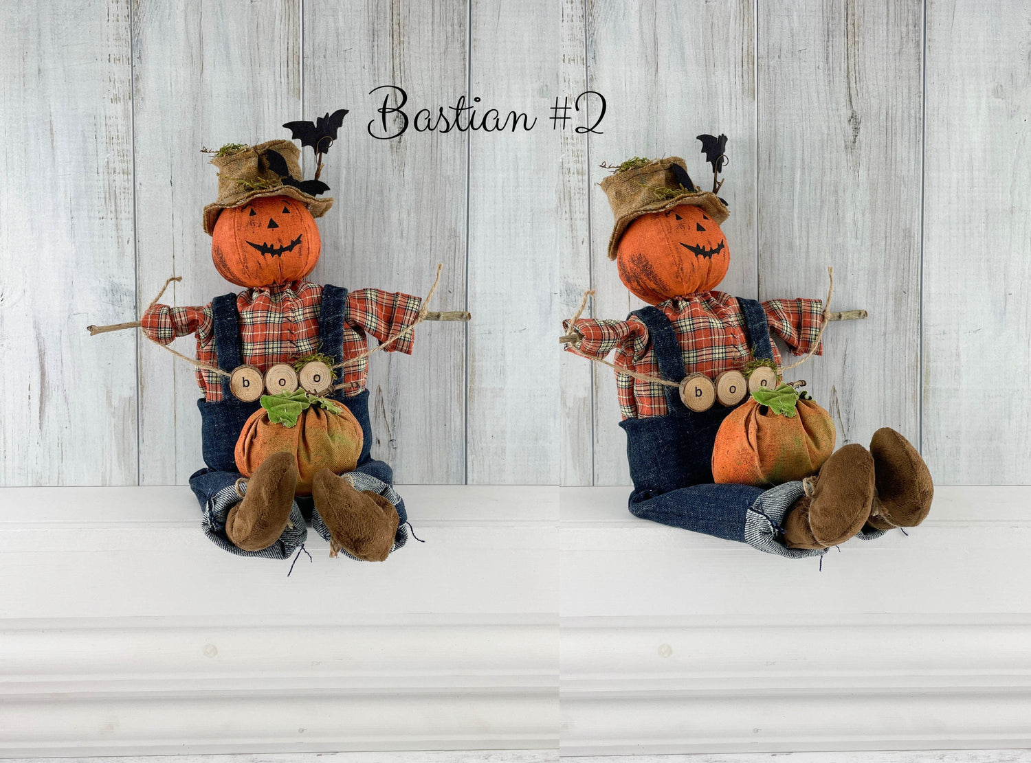 Halloween Cottagecore BASTIAN BOO Decorative Doll / Handmade Primitive Folk art Pumpkin Scarecrow / Cottage Rustic Decoration Autumn Fall