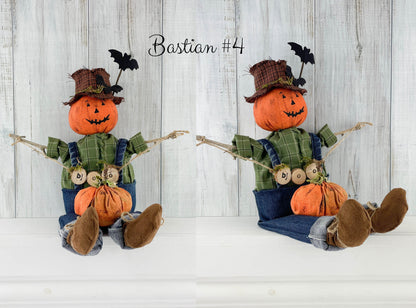 Halloween Cottagecore BASTIAN BOO Decorative Doll / Handmade Primitive Folk art Pumpkin Scarecrow / Cottage Rustic Decoration Autumn Fall