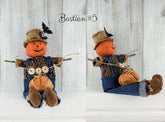 Halloween Cottagecore BASTIAN BOO Decorative Doll / Handmade Primitive Folk art Pumpkin Scarecrow / Cottage Rustic Decoration Autumn Fall