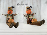 Halloween Cottagecore BASTIAN BOO Decorative Doll / Handmade Primitive Folk art Pumpkin Scarecrow / Cottage Rustic Decoration Autumn Fall