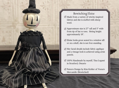 One of a Kind Handmade Halloween Ghost Pumpkin Doll Black Stripes