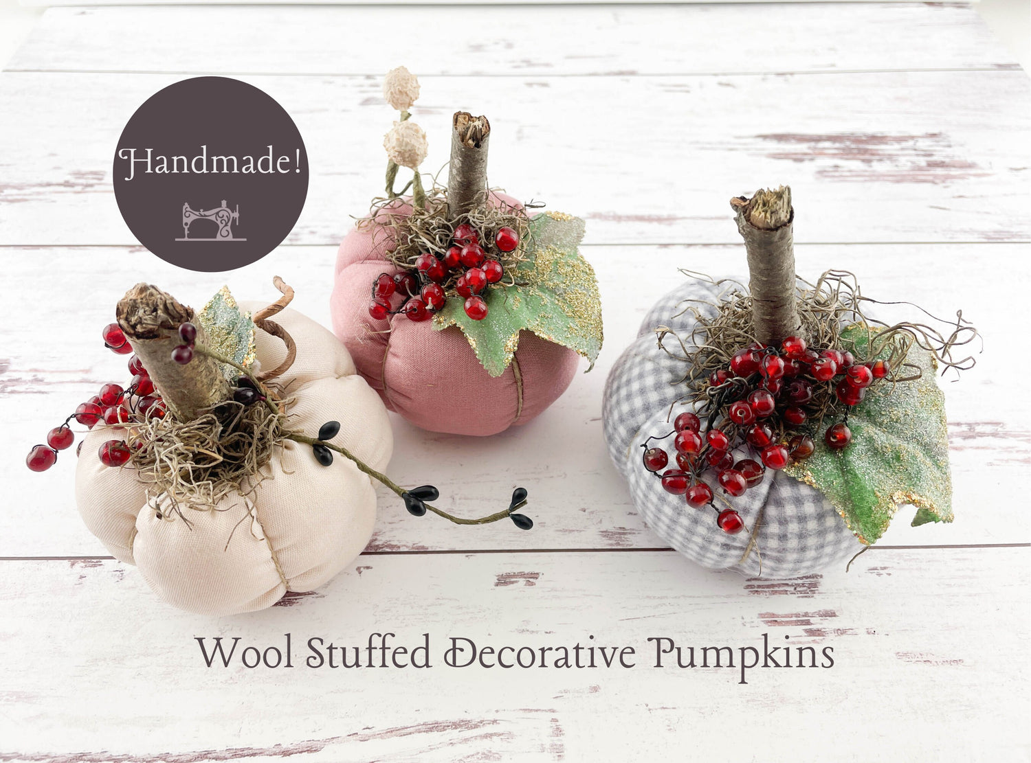 Handmade Fabric Pumpkins Fall Home Decor / Autumn Folk Art Handmade OOAK Decorative Pumpkins