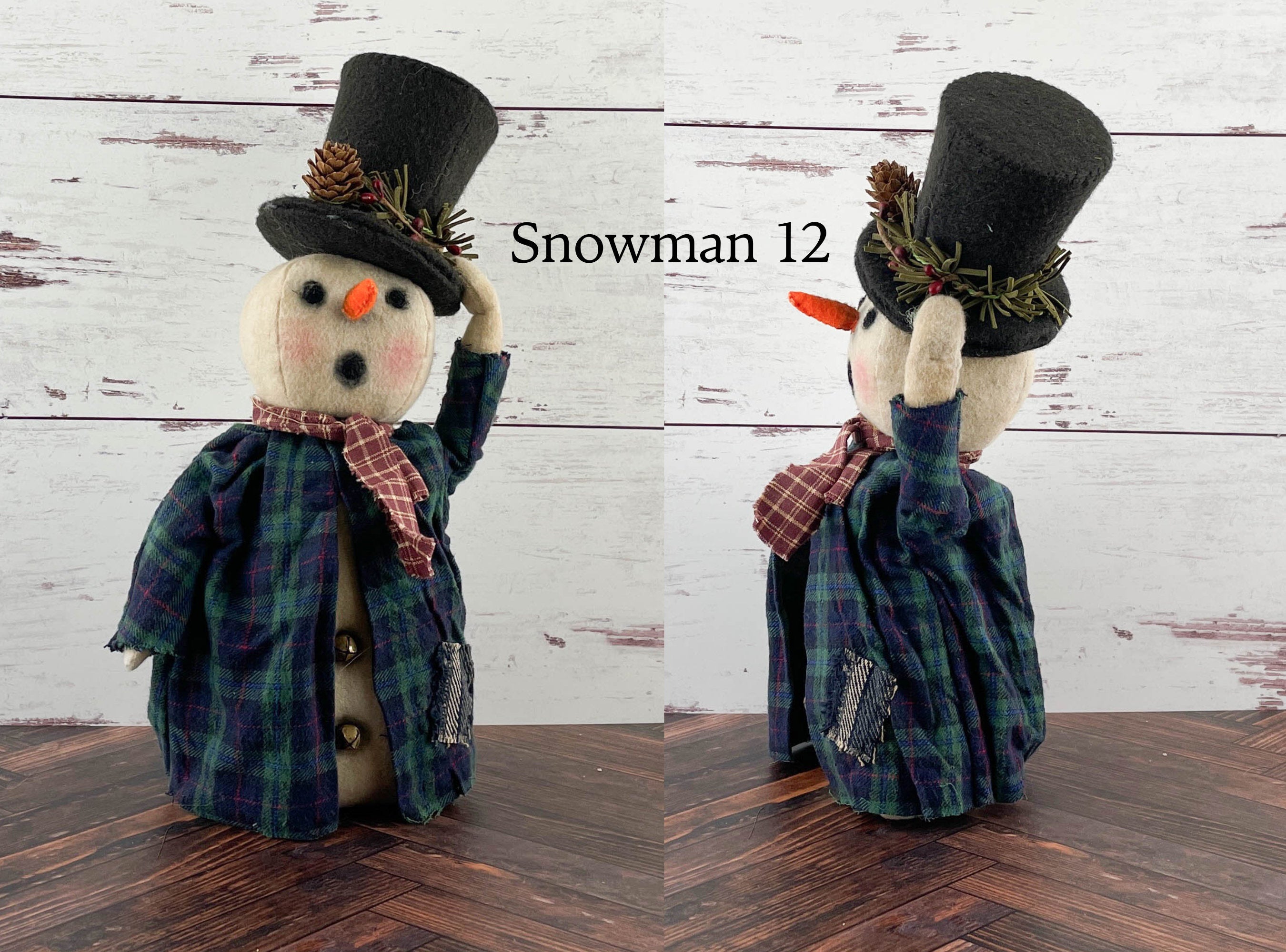 Handmade Rustic Snowman Doll Winter Home Decor / Christmas Folk Art OOAK Fabric Doll / One of a Kind Handmade Primitive Top Hat Snowman