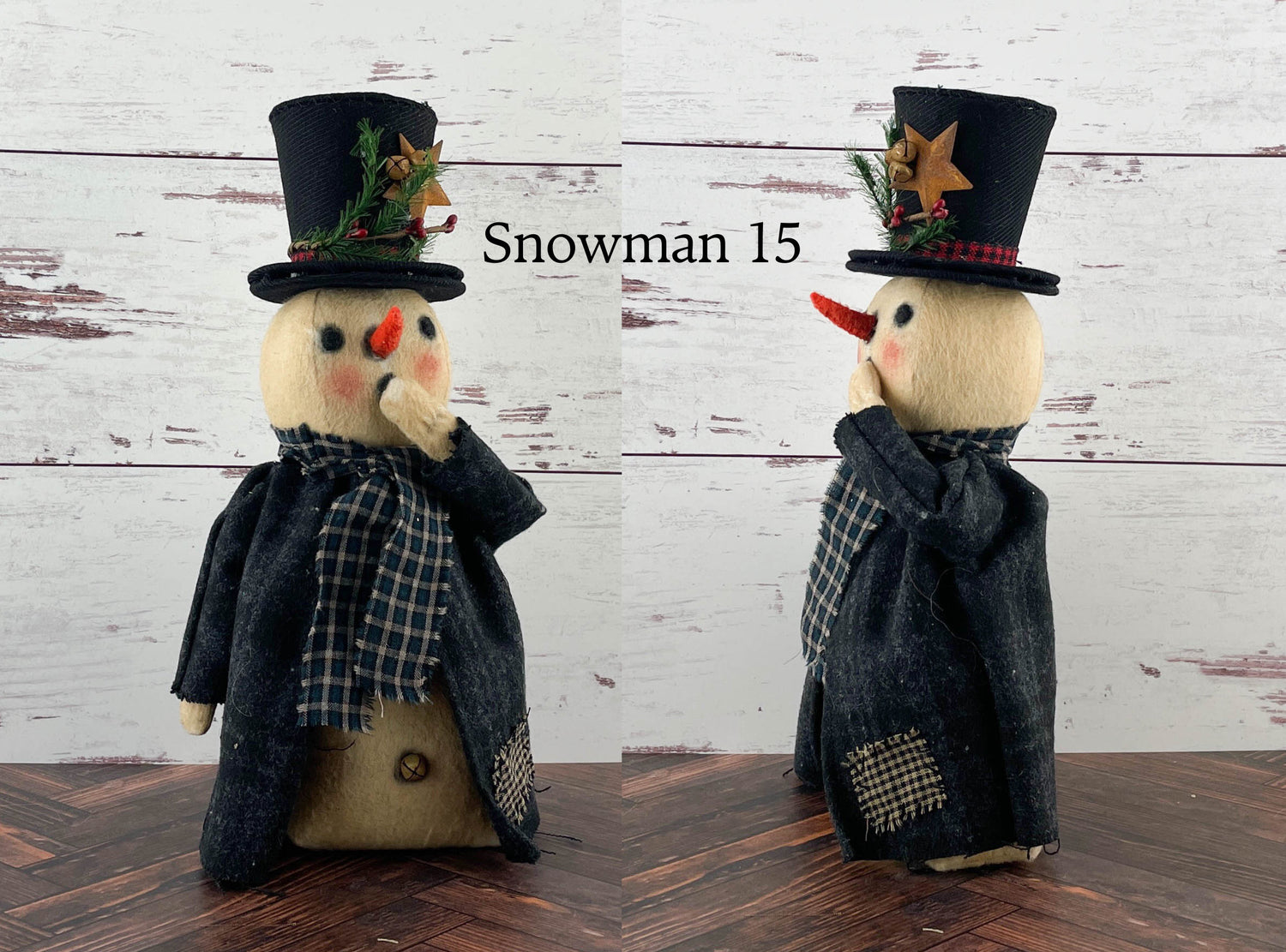 Handmade Rustic Snowman Doll Winter Home Decor / Christmas Folk Art OOAK Fabric Doll / One of a Kind Handmade Primitive Top Hat Snowman