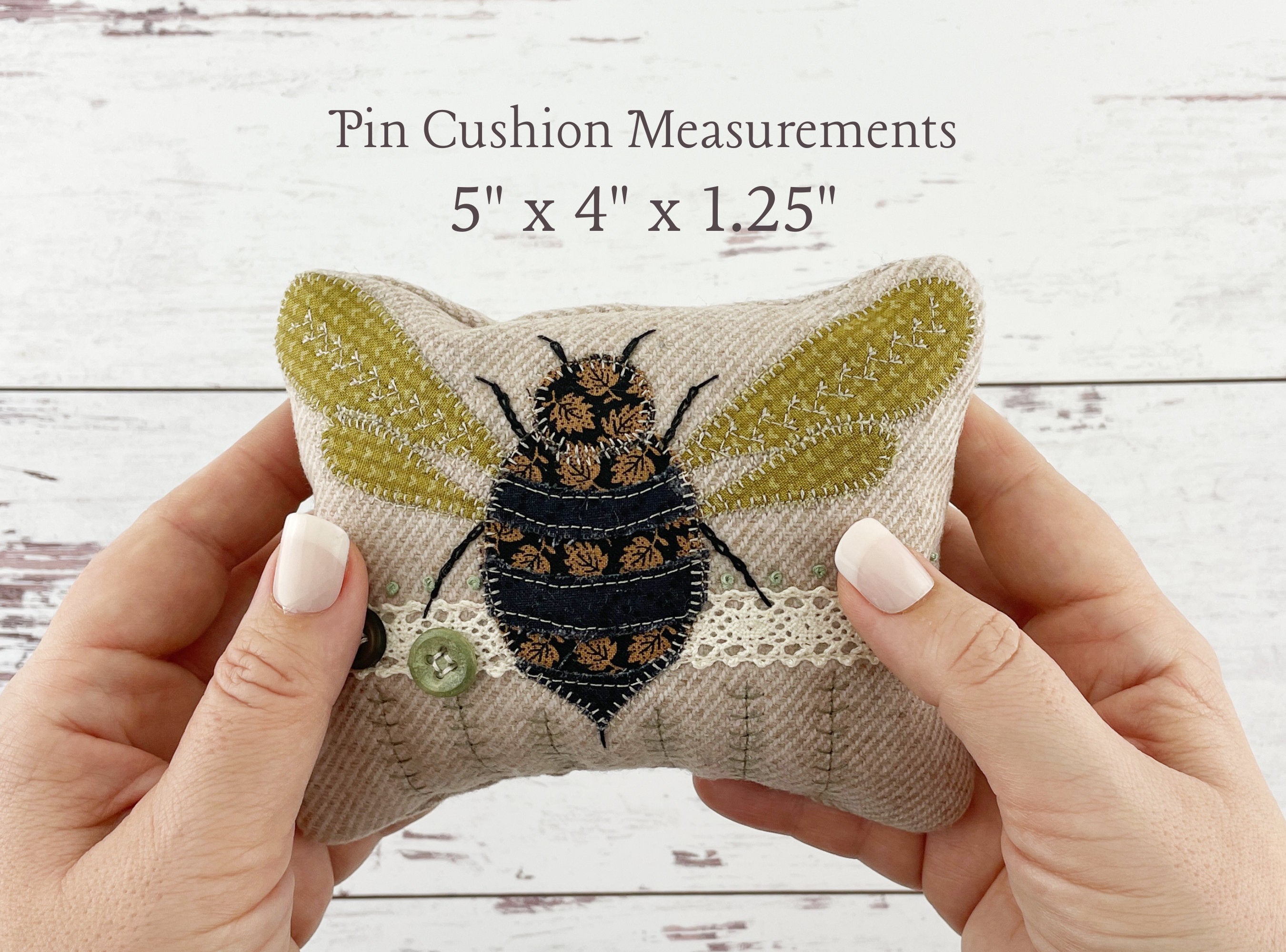 Handmade Bee Pin Cushion for the Sew-ist / One-of-a-Kind Appliqued and Embroidered Pin Cushion