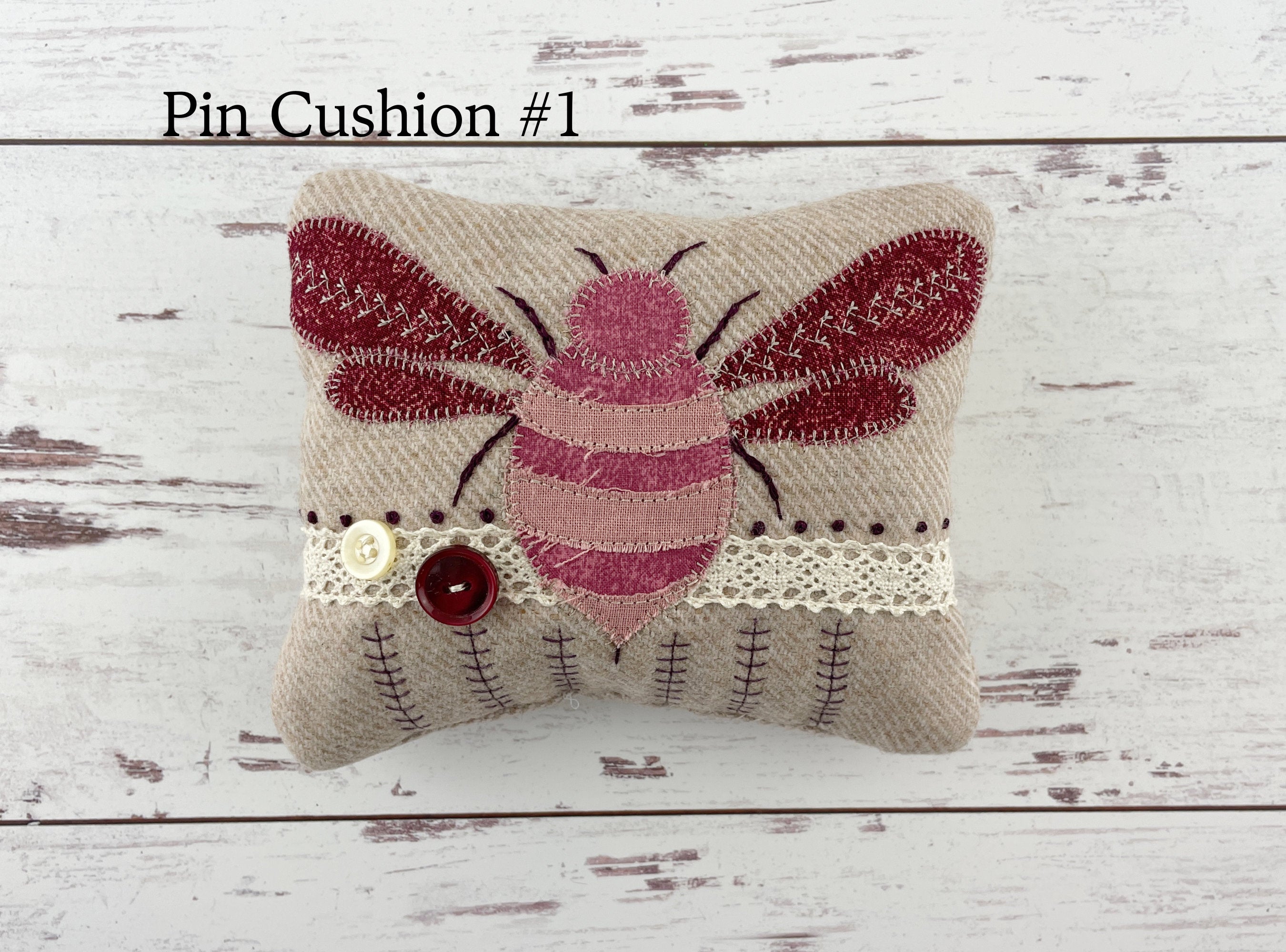 Handmade Bee Pin Cushion for the Sew-ist / One-of-a-Kind Appliqued and Embroidered Pin Cushion