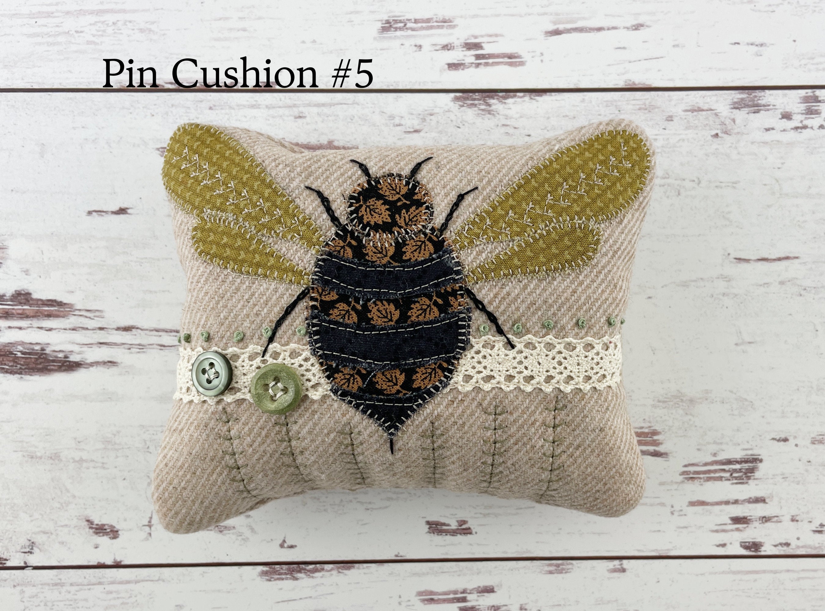 Handmade Bee Pin Cushion for the Sew-ist / One-of-a-Kind Appliqued and Embroidered Pin Cushion