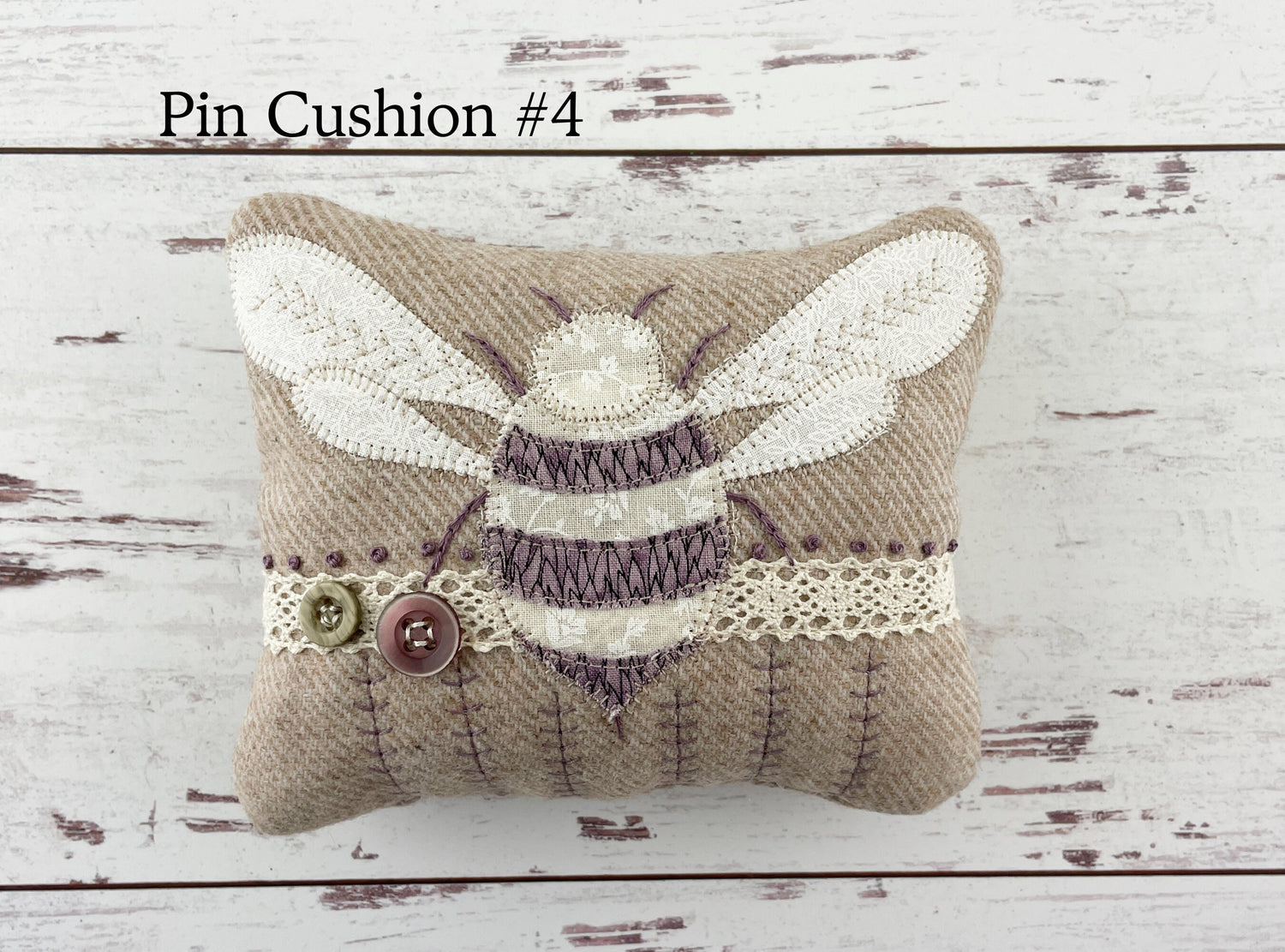 Handmade Bee Pin Cushion for the Sew-ist / One-of-a-Kind Appliqued and Embroidered Pin Cushion