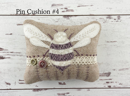 Handmade Bee Pin Cushion for the Sew-ist / One-of-a-Kind Appliqued and Embroidered Pin Cushion